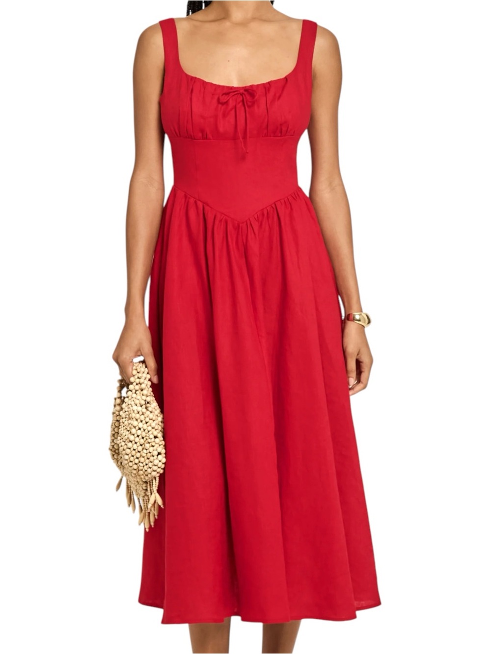 Few Moda o.p.t. Chiara Linen Dress Red Sleeveless Midi Tie Front NWT
